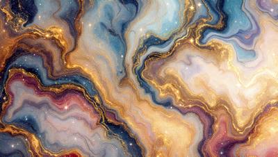 The primary subject of the image is a vibrant and colorful swirl of stars, which creates a mesmerizing and captivating visual effect. The setting is a space filled with stars, and the visual style is a combination of digital art and illustration. The colors and mood of the image are predominantly blue and gold, giving it a warm and inviting atmosphere.