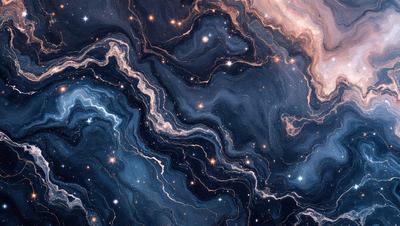 The primary subject of the image is a swirling, blue-toned galaxy with a starry background. The visual style appears to be a combination of a photo and digital art, creating a unique and captivating representation of the cosmos. The colors and mood of the image are predominantly dark and moody, with the blue hues of the galaxy contrasting against the starry background.