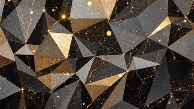 The primary subject of the image is a pattern of triangles, which are arranged in a way that creates a visually appealing and intricate design. The setting is a black background, which contrasts with the gold and black triangles, giving the pattern a striking appearance. The visual style of the image is a combination of digital art and illustration, as it is a well-crafted and detailed design. The colors and mood of the image are predominantly black and gold, creating a sense of elegance and sophistic