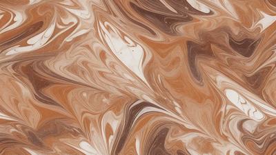The primary subject of the image is a close-up of a marbled surface, which appears to be a patterned stone or a piece of marbled paper. The setting is a room with a wooden floor, and the visual style is a close-up of the marbled surface. The colors and mood of the image are predominantly brown, giving it a warm and earthy atmosphere.