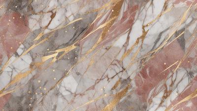 The primary subject of the image is a marble surface with gold accents. The setting is a marble wall with a gold pattern, giving the scene a luxurious and elegant appearance. The visual style is a close-up of the marble wall, showcasing the intricate gold pattern. The colors and mood of the image are predominantly gold and pink, creating a warm and sophisticated atmosphere.