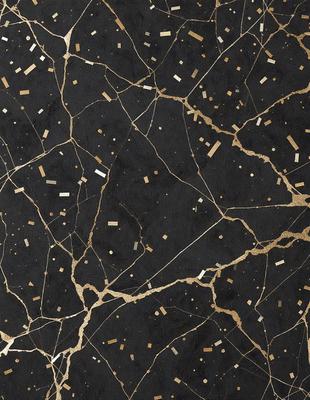The primary subject of the image is a black and gold marble-like surface. The setting is a room with a black and gold marble floor. The visual style is a close-up of the marble surface, showcasing its intricate patterns and textures. The colors and mood of the image are predominantly black and gold, giving it a luxurious and elegant appearance.