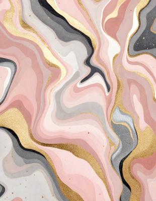 The primary subject of the image is a patterned wallpaper with a pink and gold color scheme. The setting is a room with a pink and white color scheme. The visual style is a combination of digital art and illustration. The dominant colors are pink and gold, creating a warm and inviting atmosphere.