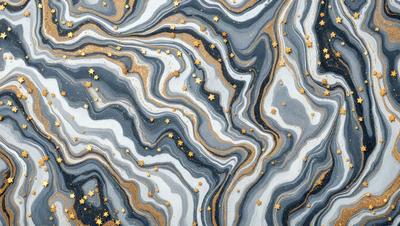 The primary subject of the image is a patterned surface with a mix of gray, gold, and white colors. The setting appears to be a wall or a textured surface, possibly a marbled or patterned wallpaper. The visual style of the image is a combination of digital art and illustration, creating a unique and intricate design. The colors and mood of the image are warm and inviting, with the gold and white colors adding a touch of elegance and sophistication.