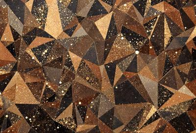 The primary subject of the image is a patterned surface, which appears to be a combination of wood and gold. The setting is a close-up of the pattern, showcasing the intricate details and colors. The visual style is a mix of digital art and illustration, creating a unique and eye-catching design. The dominant colors are gold and brown, giving the pattern a warm and luxurious appearance.
