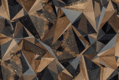 The primary subject of the image is a patterned surface, which appears to be a combination of a diamond pattern and a geometric design. The setting is a close-up of the pattern, showcasing the intricate details of the design. The visual style is a mix of digital art and illustration, creating a unique and artistic appearance. The dominant colors in the image are brown and gold, giving the pattern a warm and earthy tone.