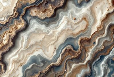 The primary subject of the image is a close-up of a marble-like stone with a pattern of swirls and grooves. The setting is a natural environment, possibly a rock formation or a stone wall. The visual style is a close-up of the stone, showcasing its intricate texture and patterns. The colors and mood of the image are predominantly earthy tones, giving it a natural and organic feel.