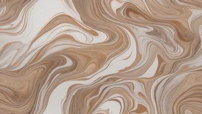 The primary subject of the image is a wooden table with a brown and white marbled pattern. The setting is a room with a wooden floor, and the visual style is a close-up of the table. The colors and mood of the image are warm and earthy, with the brown and white marbled pattern creating a sense of natural beauty.
