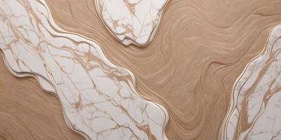 The primary subject of the image is a marble table with a unique design. The table features a combination of marble and wood, giving it a luxurious and elegant appearance. The setting is a room with a wooden floor, which complements the table's design. The visual style of the image is a close-up, showcasing the intricate details of the table's surface. The colors and mood of the image are predominantly neutral, with the marble and wood creating a sense of sophistication