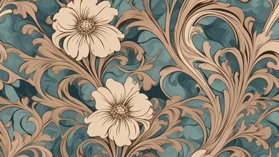 The primary subject of the image is a floral pattern, featuring white flowers with yellow centers. The setting is a blue background, which adds a contrasting color to the overall design. The visual style appears to be a combination of digital art and illustration, creating a unique and eye-catching pattern. The colors and mood of the image are predominantly blue and white, giving it a calm and serene atmosphere.