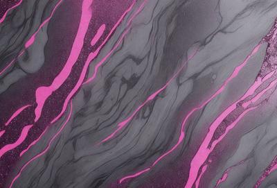 The primary subject of the image is a pink and purple marbled pattern. The setting is a gray background, which contrasts with the vibrant colors of the marbled pattern. The visual style appears to be a combination of digital art and illustration, creating a unique and eye-catching design. The dominant colors in the image are pink and purple, giving the scene a warm and inviting atmosphere.