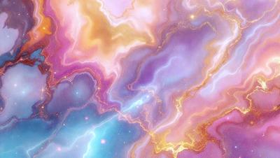 The primary subject of the image is a vibrant, colorful, and abstract artwork featuring a purple and gold color scheme. The setting is a space-like environment, with a backdrop of a purple and gold swirling pattern. The visual style is a combination of digital art and illustration, creating a unique and captivating piece of art. The colors and mood of the image are lively and energetic, evoking a sense of wonder and creativity.