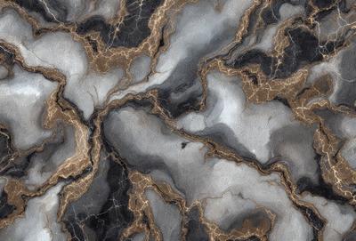 The primary subject of the image is a marble surface with a pattern of swirls and lines. The setting is a room with a black and white marble floor. The visual style is a close-up of the marble surface, showcasing its intricate design. The colors and mood of the image are predominantly black and white, giving it a classic and elegant appearance.