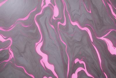The primary subject of the image is a pink and grey marbled pattern. The setting is a grey and pink marbled surface, which serves as the background. The visual style is a close-up of the marbled pattern, showcasing its intricate details. The colors and mood of the image are predominantly pink and grey, creating a visually appealing and calming atmosphere.