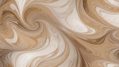 The primary subject of the image is a patterned wallpaper with a swirling design. The setting is a room with a wooden floor, and the visual style is a close-up of the wallpaper. The colors and mood of the image are predominantly brown and cream, giving it a warm and cozy atmosphere.