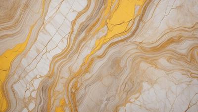 The primary subject of the image is a marble surface with a yellow and white color scheme. The setting is a stone wall, and the visual style is a close-up of the marble surface. The colors and mood of the image are warm and natural, with the yellow and white colors creating a sense of depth and texture.
