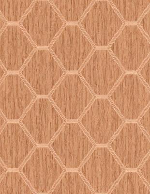 The primary subject of the image is a wooden surface with a pattern of hexagons. The setting is a wooden floor, and the visual style is a close-up of the wooden surface. The colors and mood of the image are warm and natural, with the wooden surface being the dominant color.