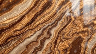The primary subject of the image is a close-up of a marbled stone surface. The setting is a natural environment, with the stone surface being the main focus of the image. The visual style is a close-up of the marbled stone, showcasing its unique texture and pattern. The colors and mood of the image are predominantly earthy tones, giving it a natural and organic feel.