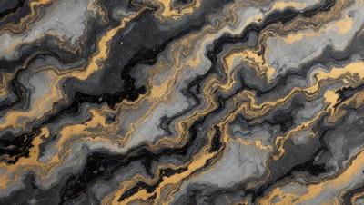 The primary subject of the image is a marble-like surface with a gold and black pattern. The setting is a black and gold marble-like surface, which appears to be a patterned stone. The visual style is a close-up of the marble-like surface, showcasing the intricate gold and black pattern. The colors and mood of the image are predominantly black and gold, creating a luxurious and elegant atmosphere.