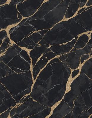 The primary subject of the image is a marble countertop with a gold pattern. The setting is a kitchen, and the visual style is a close-up of the marble countertop. The dominant colors are black and gold, creating a luxurious and elegant atmosphere.