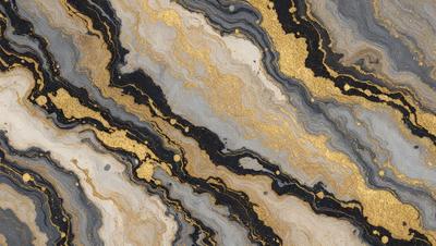 The primary subject of the image is a marble-like surface with a gold-like pattern. The setting is a stone wall, and the visual style appears to be a combination of a photo and digital art. The colors and mood of the image are predominantly dark, with the gold-like pattern adding a touch of warmth and sophistication.