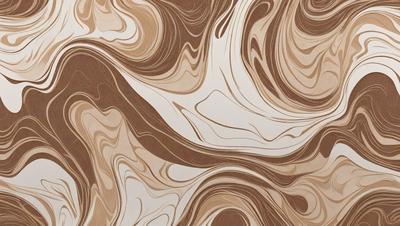 The primary subject of the image is a patterned wallpaper with a brown and white color scheme. The setting is a room with a wall adorned with the patterned wallpaper. The visual style is a close-up of the wallpaper, showcasing its intricate design. The colors and mood of the image are warm and inviting, with the brown and white tones creating a cozy atmosphere.