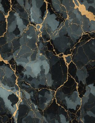 The primary subject of the image is a marble-like pattern with gold accents. The setting is a black and gold background, which adds to the visual style. The image is a digital art piece, showcasing the intricate design of the marble pattern. The colors and mood of the image are rich and luxurious, with the gold accents and black background creating a sophisticated and elegant atmosphere.