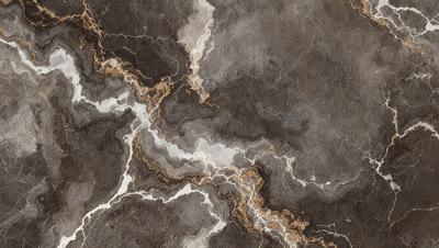 The image features a marble-like surface with a pattern of light and dark streaks. The primary subject is a close-up of the marble, showcasing its unique texture and design. The setting is a stone wall, which adds to the natural and earthy atmosphere of the scene. The visual style is a close-up of the marble, emphasizing its intricate details. The colors and mood of the image are predominantly dark and earthy, with the light and dark streaks creating a sense of depth
