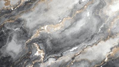 The primary subject of the image is a marble-like surface with a pattern of swirls and lines. The setting is a stone wall, and the visual style appears to be a combination of a photo and a drawing. The colors and mood of the image are predominantly grays and browns, giving it a natural and earthy feel.