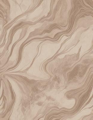 The primary subject of the image is a brown and white marbled wallpaper with a pattern of swirls and waves. The setting is a room with a wooden floor, and the visual style is a close-up of the wallpaper. The colors and mood of the image are warm and inviting, with the brown and white colors creating a sense of depth and texture.