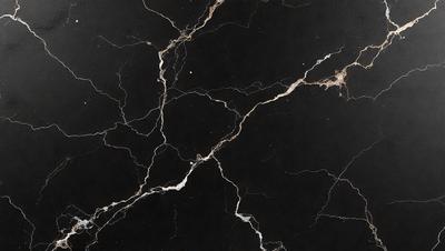 The primary subject of the image is a close-up of a black marble countertop with a pattern of white veins. The setting is a kitchen, and the visual style is a photo. The countertop has a dark and moody atmosphere, with the white veins adding a touch of contrast.