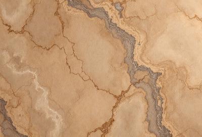 The image features a brown and tan marbled surface with a variety of textures and patterns. The primary subject is a close-up of the marbled surface, showcasing its intricate details. The setting is a room with a wooden floor, and the visual style is a realistic representation of the marbled surface. The colors and mood of the image are warm and earthy, with a sense of natural beauty and sophistication.