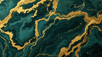 The primary subject of the image is a blue and gold marbled surface, which appears to be a painting or a digital artwork. The setting is a dark blue background, and the visual style is a combination of photo and digital art. The colors and mood of the image are rich and vibrant, with the gold and blue colors creating a luxurious and elegant atmosphere.