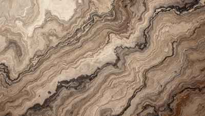 The primary subject of the image is a marble-like stone with a unique pattern. The setting is a close-up of the stone, showcasing its intricate design. The visual style is a realistic representation of the stone, capturing its natural texture and appearance. The colors and mood of the image are predominantly earthy tones, giving it a natural and timeless feel.