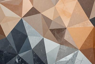 The primary subject of the image is a geometric pattern, which is displayed on a marble surface. The pattern is composed of triangles and is arranged in a way that creates a visually appealing design. The setting is a room with a marble floor, and the visual style is a combination of digital art and illustration. The dominant colors in the image are gray, brown, and white, creating a neutral and elegant atmosphere.