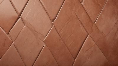 The primary subject of the image is a close-up of a leather surface, possibly a leather wall or a leather-like material. The setting is a room with a brown color scheme. The visual style is a close-up of the leather material, which gives a sense of texture and detail. The colors and mood of the image are warm and earthy, with the brown leather material being the dominant color.