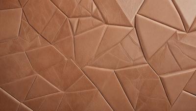 The primary subject of the image is a close-up of a brown leather surface. The setting is a patterned leather material, possibly a piece of leather furniture or a leather-like wallpaper. The visual style is a close-up of the leather material, showcasing its texture and pattern. The colors and mood of the image are warm and earthy, with the brown leather material being the dominant color.