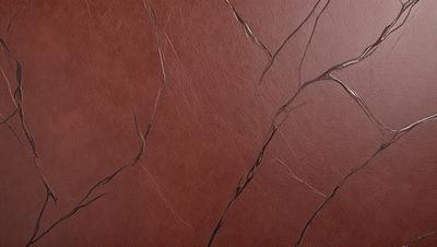 The primary subject of the image is a close-up of a brown leather surface, possibly a leather-like material or a leather-like wallpaper. The setting is a room with a leather-like wallpaper or a leather-like material on the wall. The visual style is a close-up of the leather surface, which gives a sense of texture and detail. The colors and mood of the image are warm and earthy, with the brown leather surface being the dominant color.