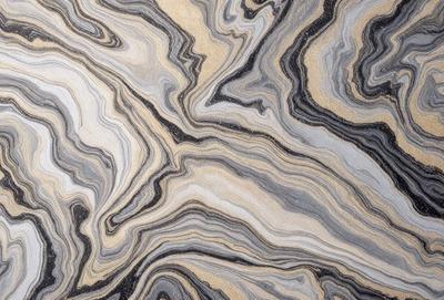 The primary subject of the image is a close-up of a marble-like patterned surface. The setting is a stone-like surface, possibly a marble or granite countertop. The visual style appears to be a combination of a photo and a digital art or illustration, as the pattern is intricate and detailed. The colors and mood of the image are predominantly grays and browns, giving it a natural and earthy feel.