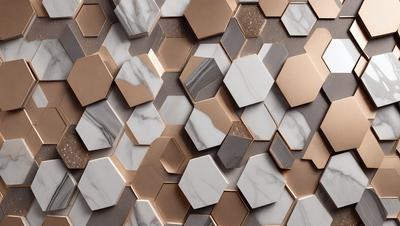 The primary subject of the image is a marble wall with a gold-colored pattern. The setting is a room with a marble wall as the main focus. The visual style is a close-up of the marble wall, showcasing its intricate design. The colors and mood of the image are warm and elegant, with the gold and marble creating a luxurious and sophisticated atmosphere.