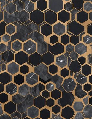 The primary subject of the image is a black and gold marble pattern. The setting is a black and gold marble surface, which serves as the background. The visual style is a close-up of the marble pattern, showcasing the intricate details of the design. The colors and mood of the image are predominantly black and gold, creating a luxurious and elegant atmosphere.