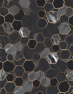 The primary subject of the image is a black and white marble pattern. The setting is a black and gold marble wall, which serves as the background. The visual style is a close-up of the marble pattern, showcasing the intricate details of the design. The colors and mood of the image are predominantly black and white, giving it a classic and elegant appearance.