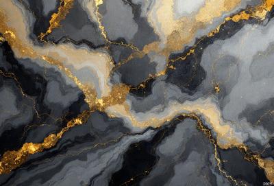 The primary subject of the image is a marble-like surface with a gold and black color scheme. The setting is a black and gold marble-like surface, which serves as the background. The visual style is a combination of digital art and illustration, creating a unique and intricate pattern. The colors and mood of the image are predominantly black and gold, giving it a luxurious and elegant appearance.