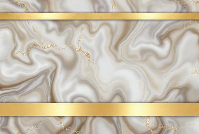 The primary subject of the image is a marble-like surface with a gold border. The setting is a patterned wall, and the visual style is a combination of a photo and digital art. The colors and mood of the image are warm and elegant, with the gold border adding a touch of sophistication.