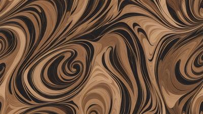 The primary subject of the image is a wooden surface with a swirling pattern. The setting is a close-up of the wooden surface, showcasing the intricate design. The visual style is a combination of a photo and a digital art, as the wooden surface appears to be a photograph with a digital artistic touch. The colors and mood of the image are predominantly brown and black, giving it a warm and elegant appearance.