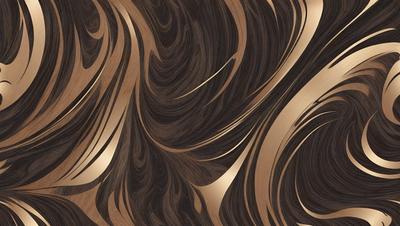 The primary subject of the image is a wooden surface with a pattern of swirls and curves. The setting is a room with a wooden floor, and the visual style is a combination of a photo and digital art. The dominant colors are brown and gold, creating a warm and natural atmosphere.