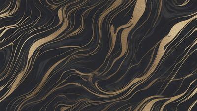 The primary subject of the image is a black and gold patterned wallpaper. The setting is a wall, and the visual style is a patterned design. The dominant colors are black and gold, creating a rich and luxurious atmosphere.