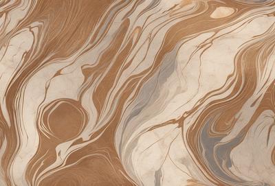 The primary subject of the image is a marbled surface, which appears to be a combination of brown and white colors. The setting is a room with a wall that features this unique pattern. The visual style of the image is a close-up of the marbled surface, showcasing its intricate details. The colors and mood of the image are warm and inviting, with the brown and white tones creating a sense of depth and texture.