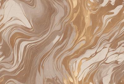 The primary subject of the image is a marble-like surface with a gold and brown color scheme. The setting is a room with a patterned wallpaper, which adds to the overall atmosphere. The visual style of the image is a combination of a photo and a digital art, creating a unique and intricate design. The colors and mood of the image are warm and inviting, with the gold and brown tones evoking a sense of luxury and sophistication.