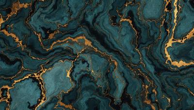 The primary subject of the image is a blue and gold marbled surface, which appears to be a wall or a piece of artwork. The setting is a room with a blue and gold marbled wall, and the visual style is a close-up of the marbled surface. The colors and mood of the image are predominantly blue and gold, creating a luxurious and elegant atmosphere.